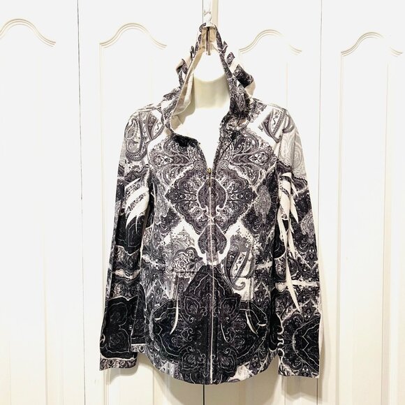 One World-Live and let Live-Silver Studded Y2K Zip Up Hoodie Sweater-PL-Pockets - Picture 1 of 16